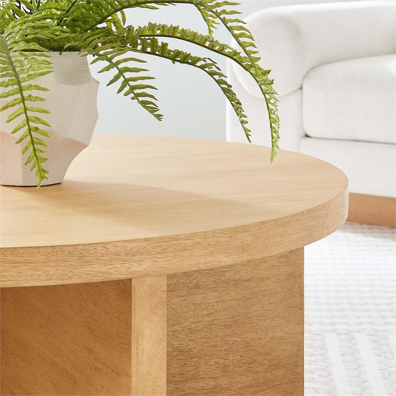 Modway Silas Round Modern  Wood Coffee Table with X-Shaped Base in Natural