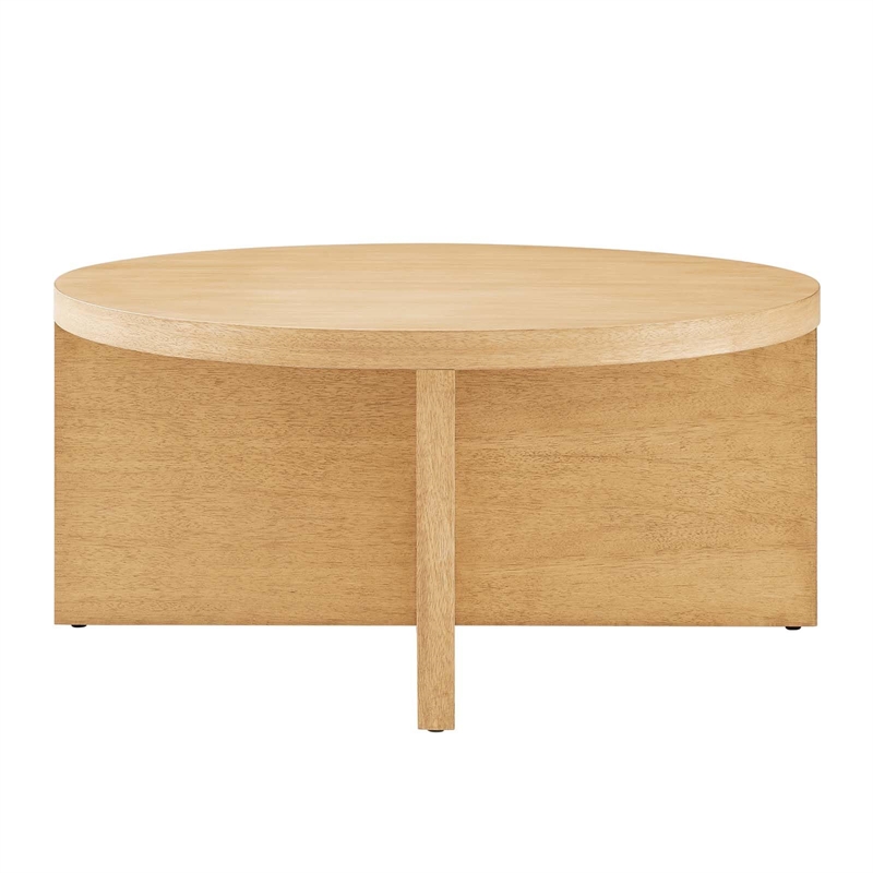 Modway Silas Round Modern  Wood Coffee Table with X-Shaped Base in Natural