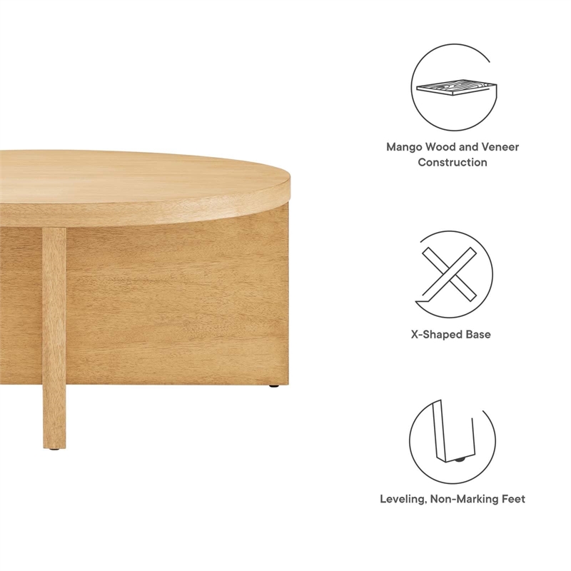 Modway Silas Round Modern  Wood Coffee Table with X-Shaped Base in Natural