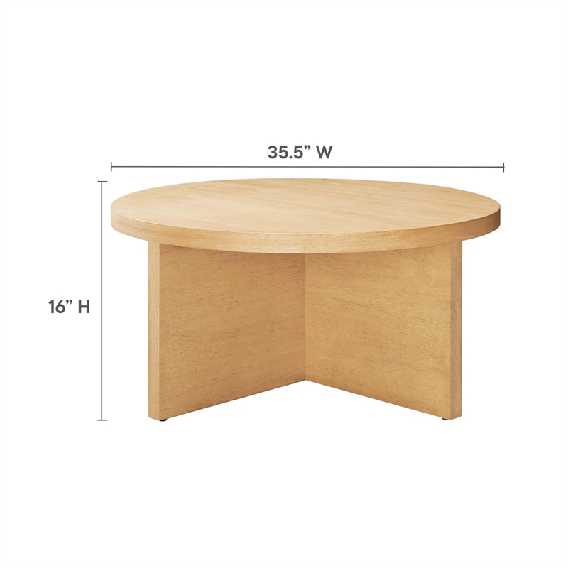 Modway Silas Round Modern  Wood Coffee Table with X-Shaped Base in Natural