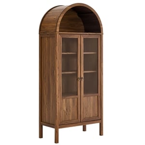 Modway Tessa Wood Tall Storage Display Cabinet with Rounded Arched Top in Walnut