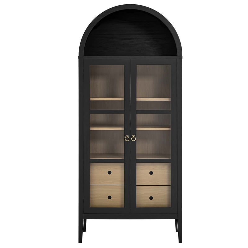 Modway Nolan Wood Tall Storage Display Cabinet in Black and Oak
