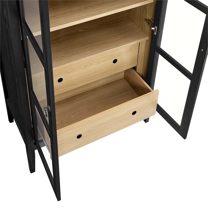 Modway Nolan Wood Tall Storage Display Cabinet in Black and Oak