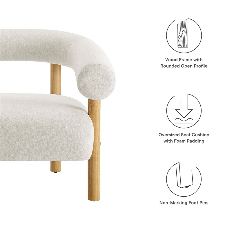 Modway Sable Upholstered Modern Fabric Armchair in Ivory and Natural