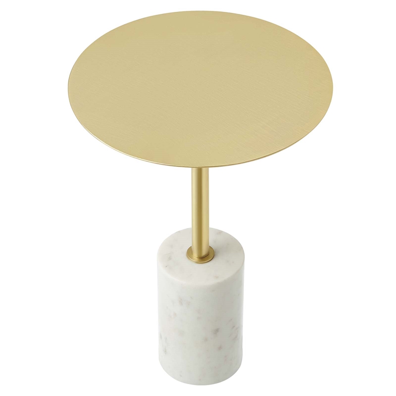 Modway Lyric Round Side Table in White Brass