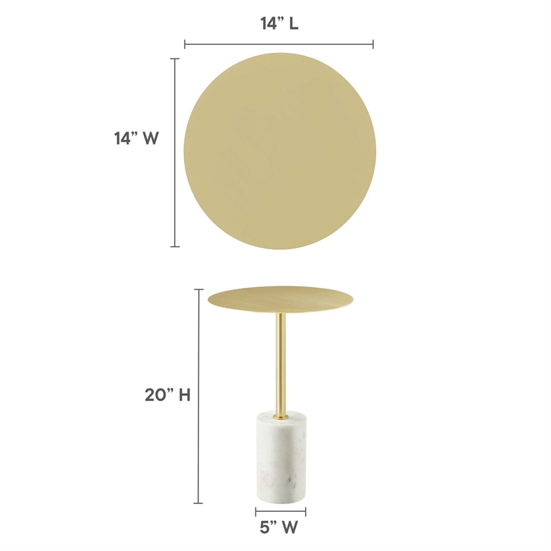 Modway Lyric Round Side Table in White Brass