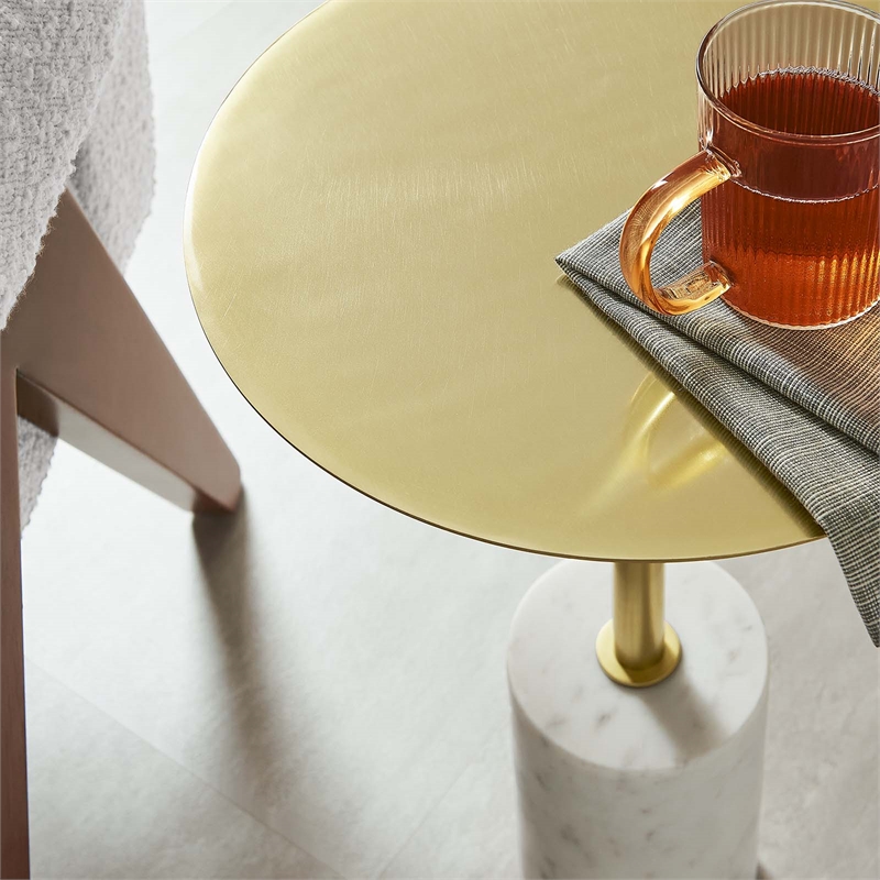 Modway Lyric Round Side Table in White Brass