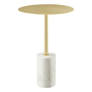 Modway Lyric Round Side Table in White Brass