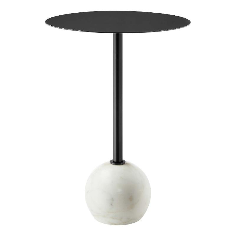 Modway Aliza Round Iron Metal & Marble Side Table in Black and White