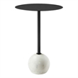 Modway Aliza Round Iron Metal & Marble Side Table in Black and White