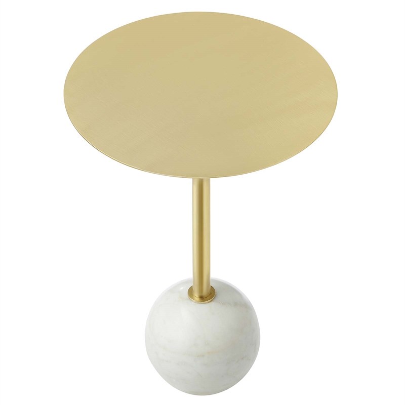Modway Aliza Round Iron Metal & Marble Side Table in Brass and White