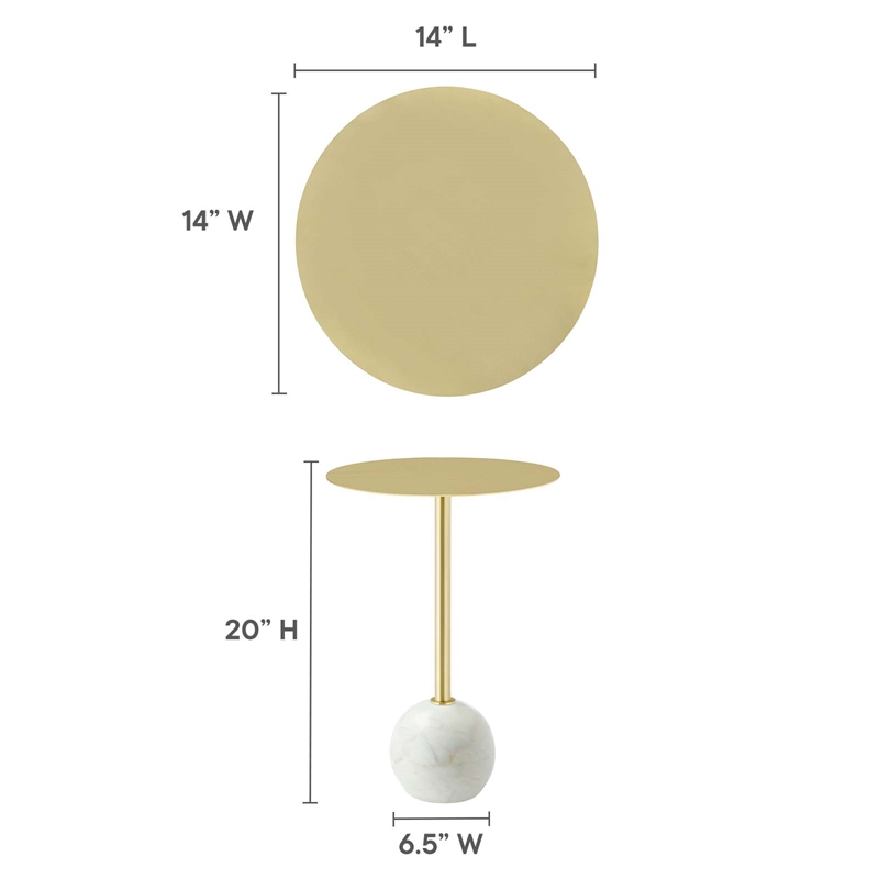 Modway Aliza Round Iron Metal & Marble Side Table in Brass and White