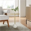 Modway Aliza Round Iron Metal & Marble Side Table in Brass and White