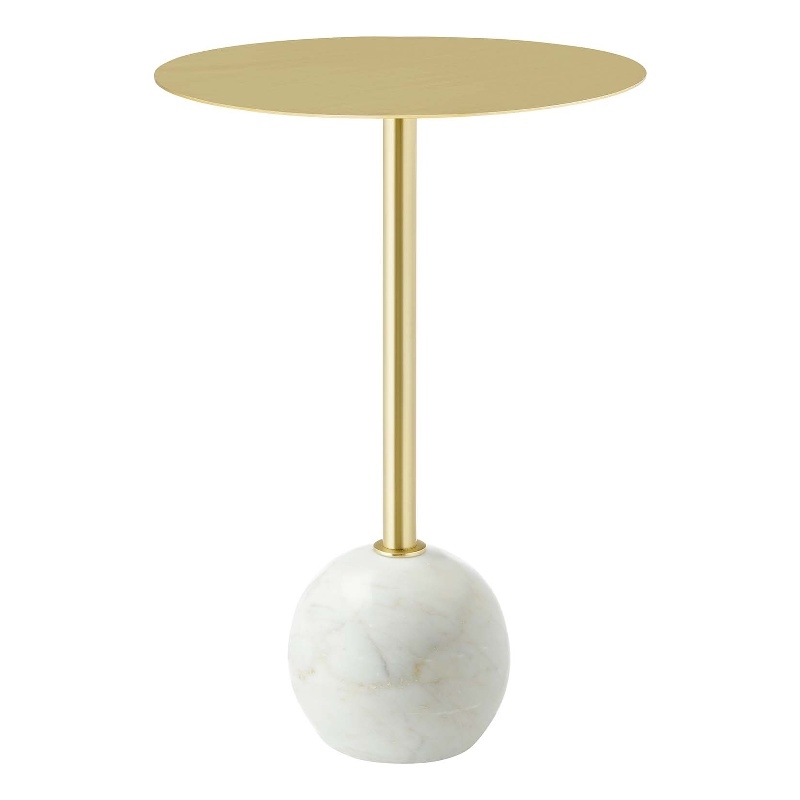Modway Aliza Round Iron Metal & Marble Side Table in Brass and White