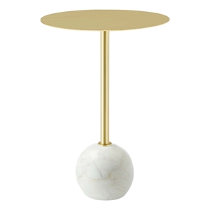 Modway Aliza Round Iron Metal & Marble Side Table in Brass and White