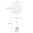 Modway Aliza Round Iron Metal and Marble Side Table in White