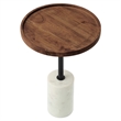 Modway Amina Round Acacia Wood Side Table in White and Light Oak