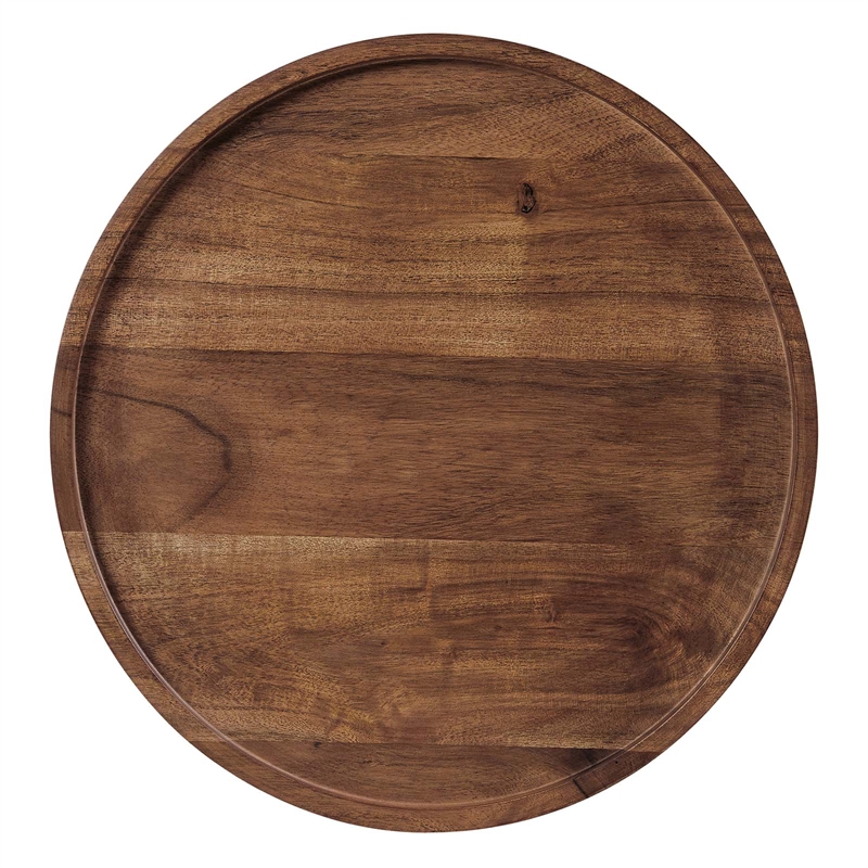 Modway Amina Round Acacia Wood Side Table in White and Light Oak