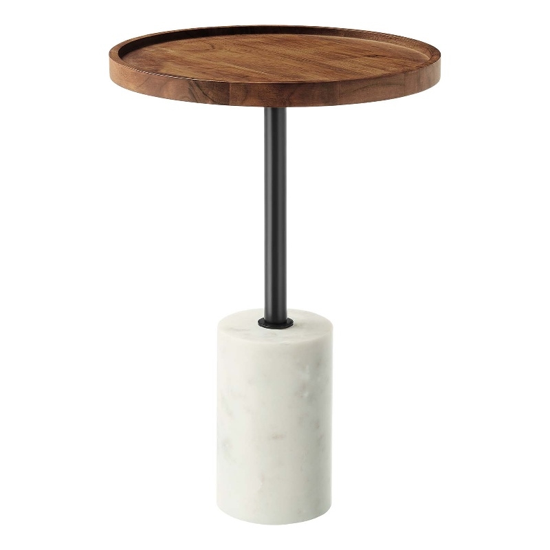 Modway Amina Round Acacia Wood Side Table in White and Light Oak