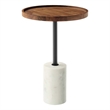Modway Amina Round Acacia Wood Side Table in White and Light Oak