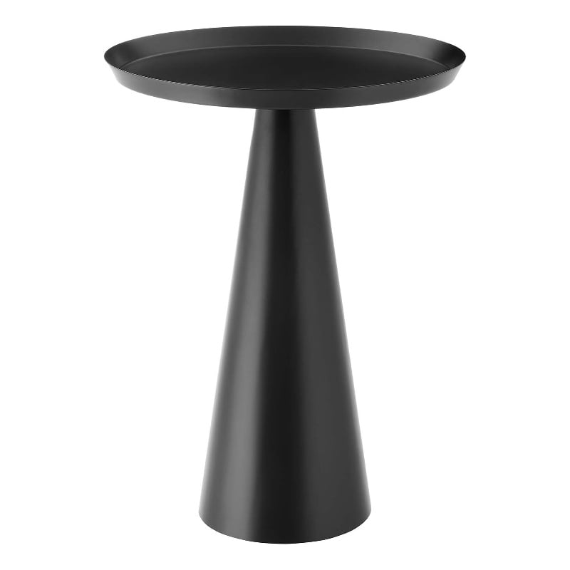 Modway Maren Round Iron Metal Side Table with Conical Pedestal Base in Black