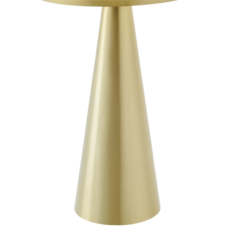 Modway Maren Round Iron Metal Side Table with Conical Pedestal Base in Brass