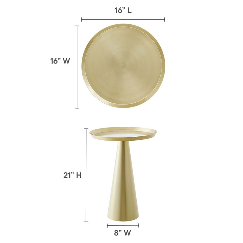 Modway Maren Round Iron Metal Side Table with Conical Pedestal Base in Brass