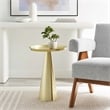Modway Maren Round Iron Metal Side Table with Conical Pedestal Base in Brass