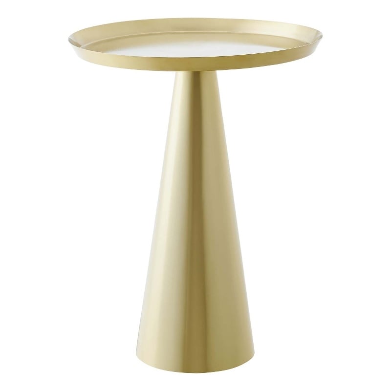 Modway Maren Round Iron Metal Side Table with Conical Pedestal Base in Brass