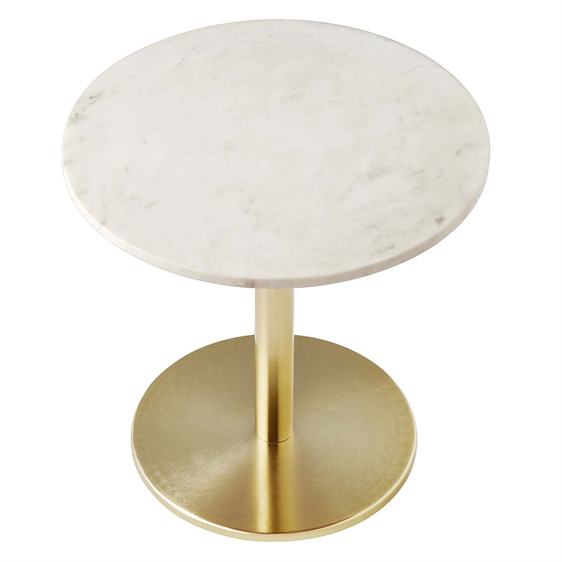 Modway Viva Round Metal & Marble Side Table in Brass and White
