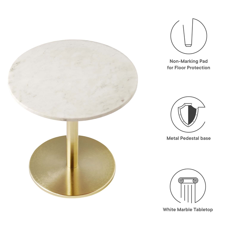 Modway Viva Round Metal & Marble Side Table in Brass and White