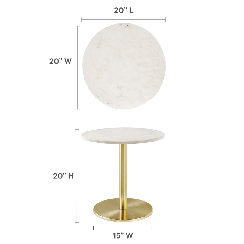 Modway Viva Round Metal & Marble Side Table in Brass and White