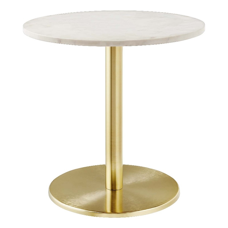 Modway Viva Round Metal & Marble Side Table in Brass and White