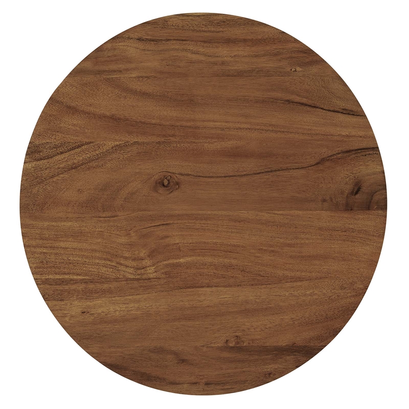 Modway Viva Round Metal & Acacia Wood Side Table in Black and Light Oak