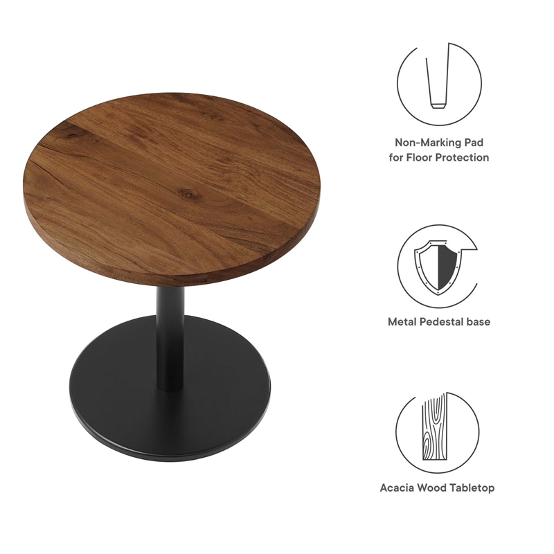Modway Viva Round Metal & Acacia Wood Side Table in Black and Light Oak