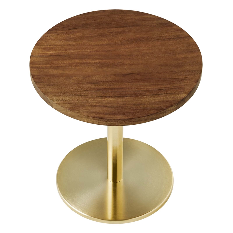 Modway Viva Round Metal & Acacia Wood Side Table in Brass and Light Oak