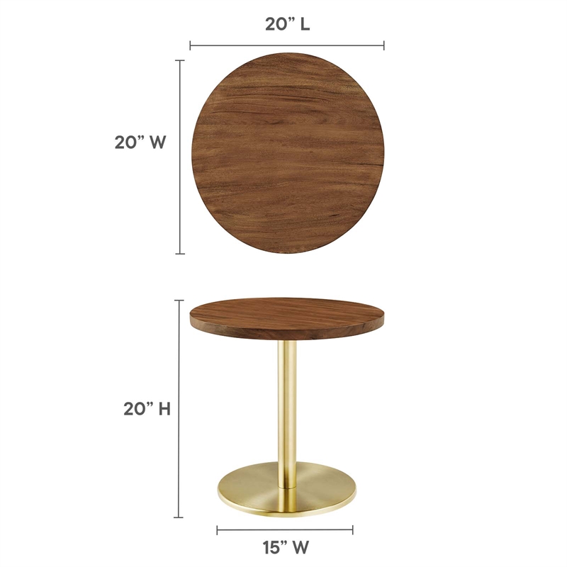 Modway Viva Round Metal & Acacia Wood Side Table in Brass and Light Oak