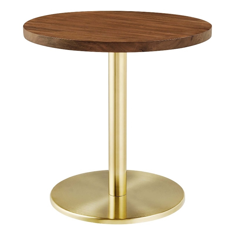 Modway Viva Round Metal & Acacia Wood Side Table in Brass and Light Oak