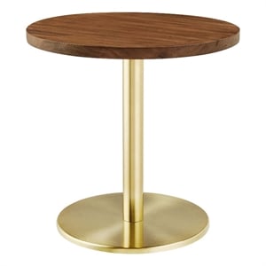 Modway Viva Round Metal & Acacia Wood Side Table in Brass and Light Oak