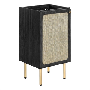 Modway Chaucer 18&quot Wood & Rattan Bathroom Vanity Cabinet in Black