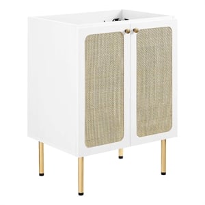 Modway Chaucer 24&quot Wood & Rattan Bathroom Vanity Cabinet in White