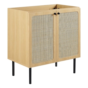 Modway Chaucer 30&quot Wood & Rattan Bathroom Vanity Cabinet in Oak