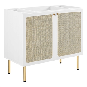 Modway Chaucer 36&quot Wood & Rattan Bathroom Vanity Cabinet in White