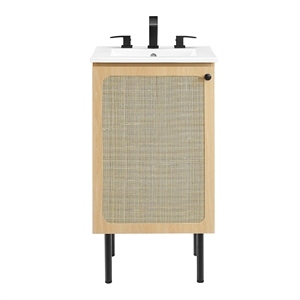 Modway Chaucer 18&quot Wood & Rattan Bathroom Vanity in Oak/White