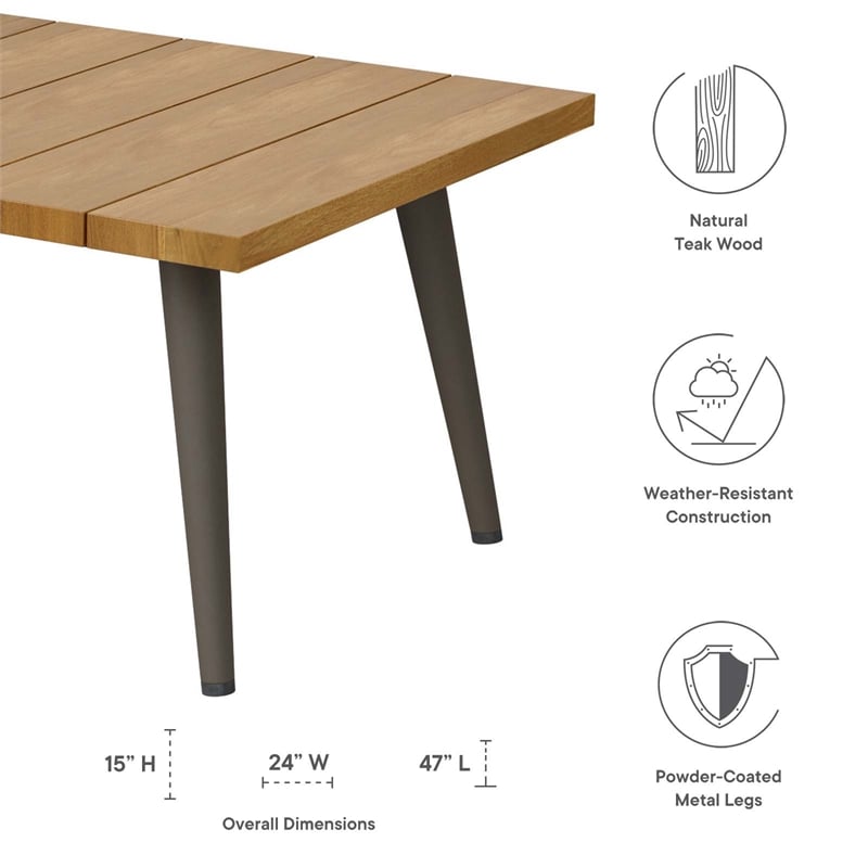 Modway Meadow Outdoor Teak Wood Coffee Table in Natural Taupe/Brown