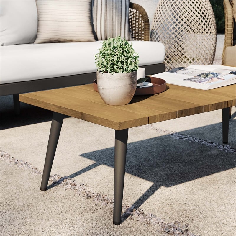 Modway Meadow Outdoor Teak Wood Coffee Table in Natural Taupe/Brown