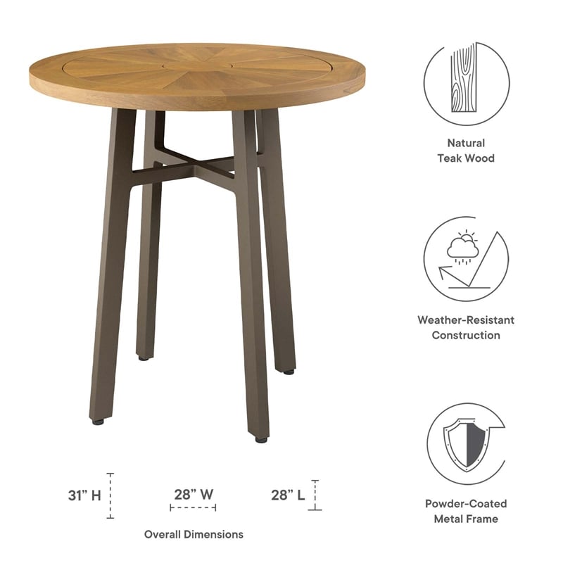Modway Meadow Outdoor Teak Wood Dining Table in Natural Taupe/Oatmeal