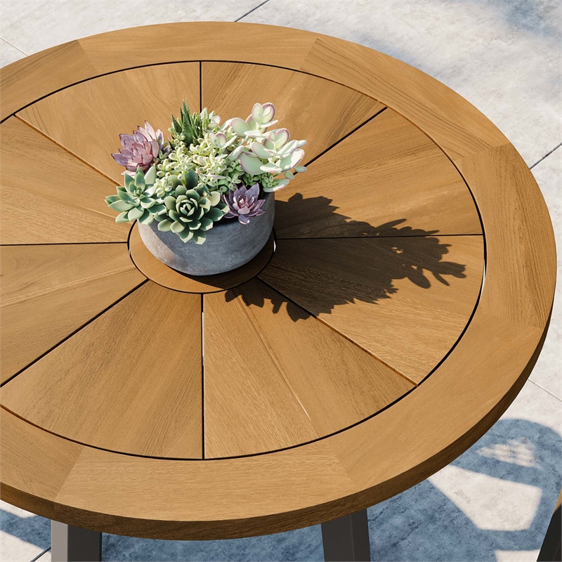 Modway Meadow Outdoor Teak Wood Dining Table in Natural Taupe/Oatmeal
