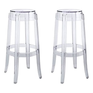 Modway Casper 29.5&quot Modern Plastic Bar Stool in Clear (Set of 2)