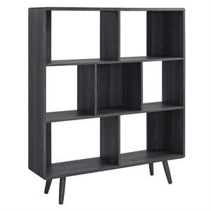 Modway Transmit 7-Shelf Wood Bookcase with Splayed Dowel Legs in Charcoal